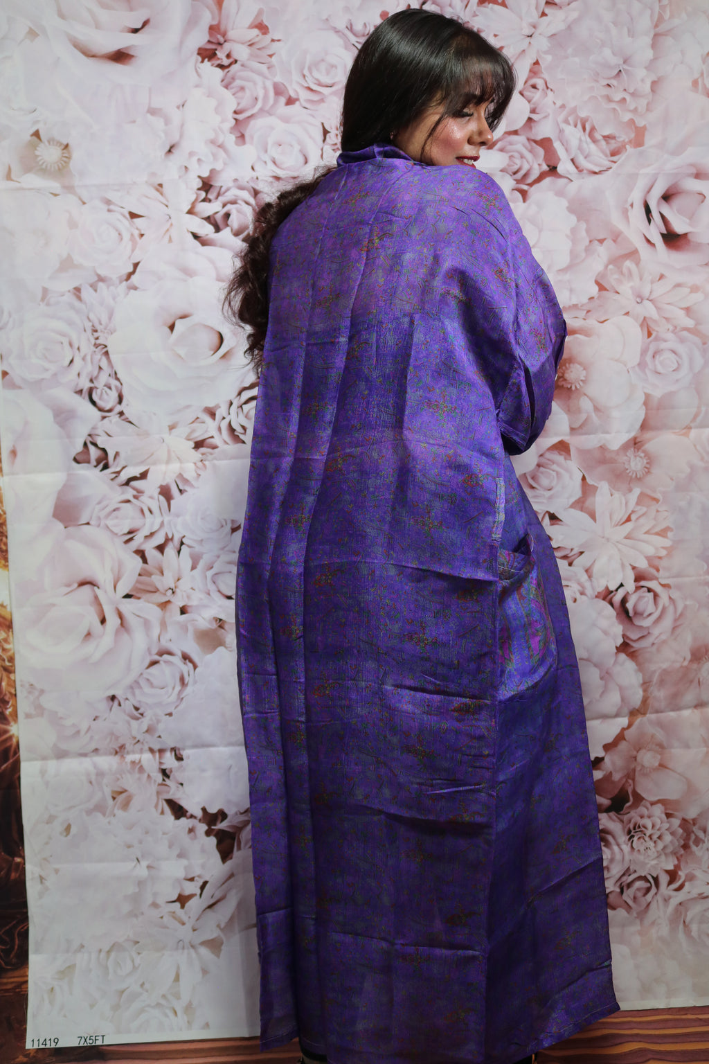 Amethyst Dusk Silk Saree Kimono Robe