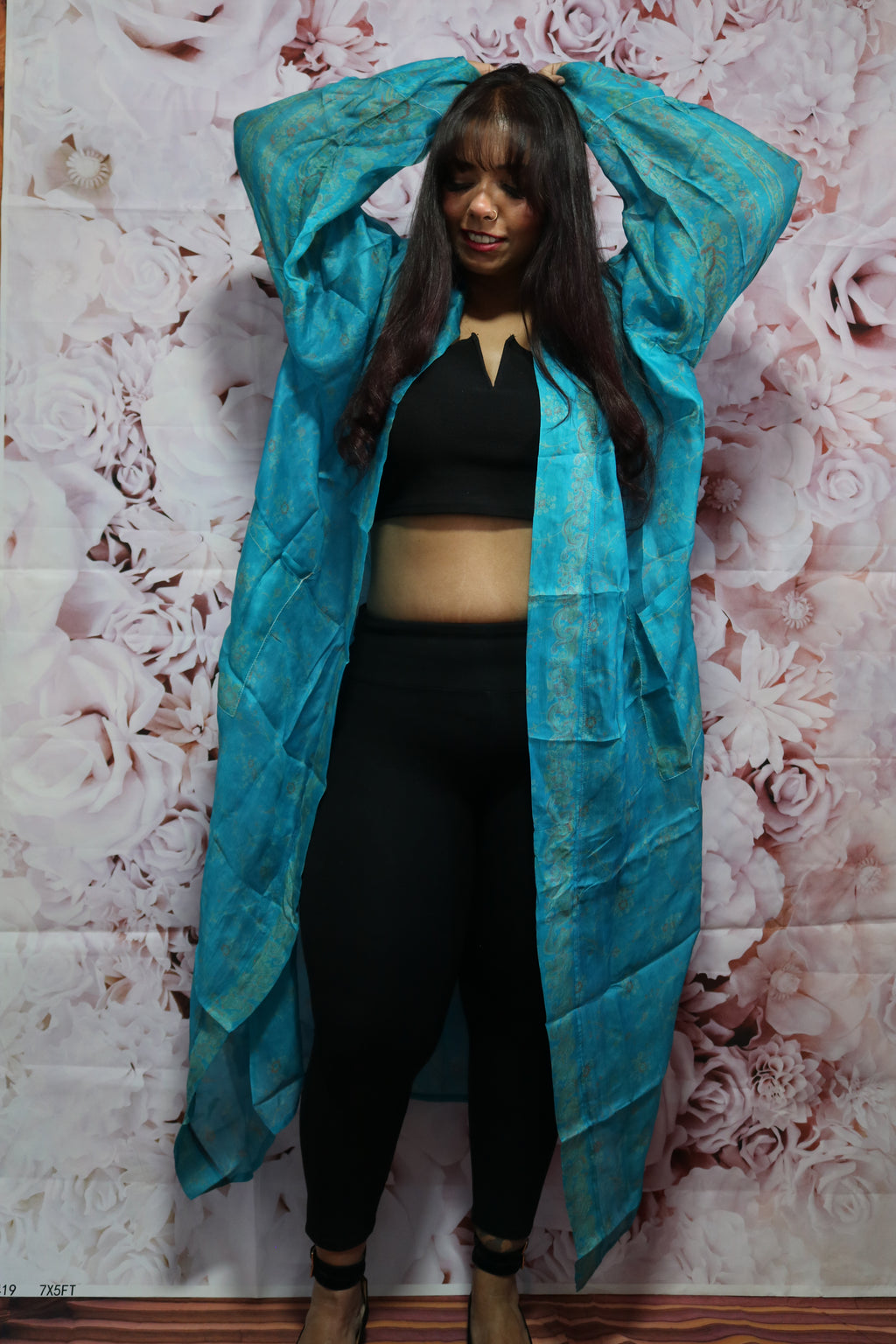 Cloud Drift Silk Saree Kimono Robe