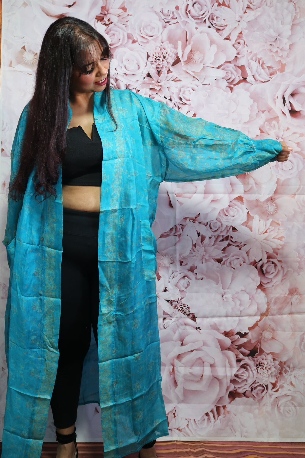 Cloud Drift Silk Saree Kimono Robe