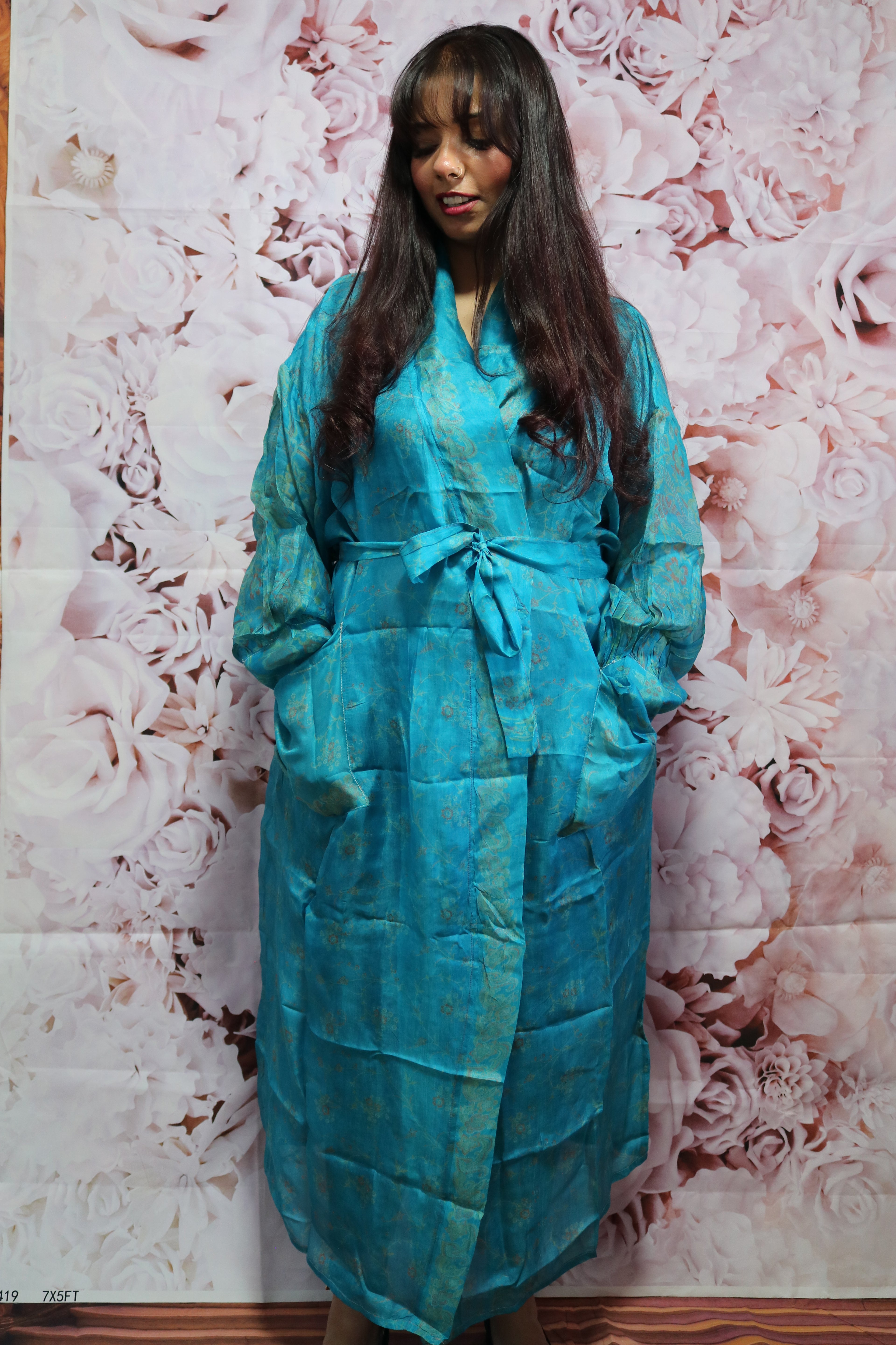 Cloud Drift Silk Saree Kimono Robe
