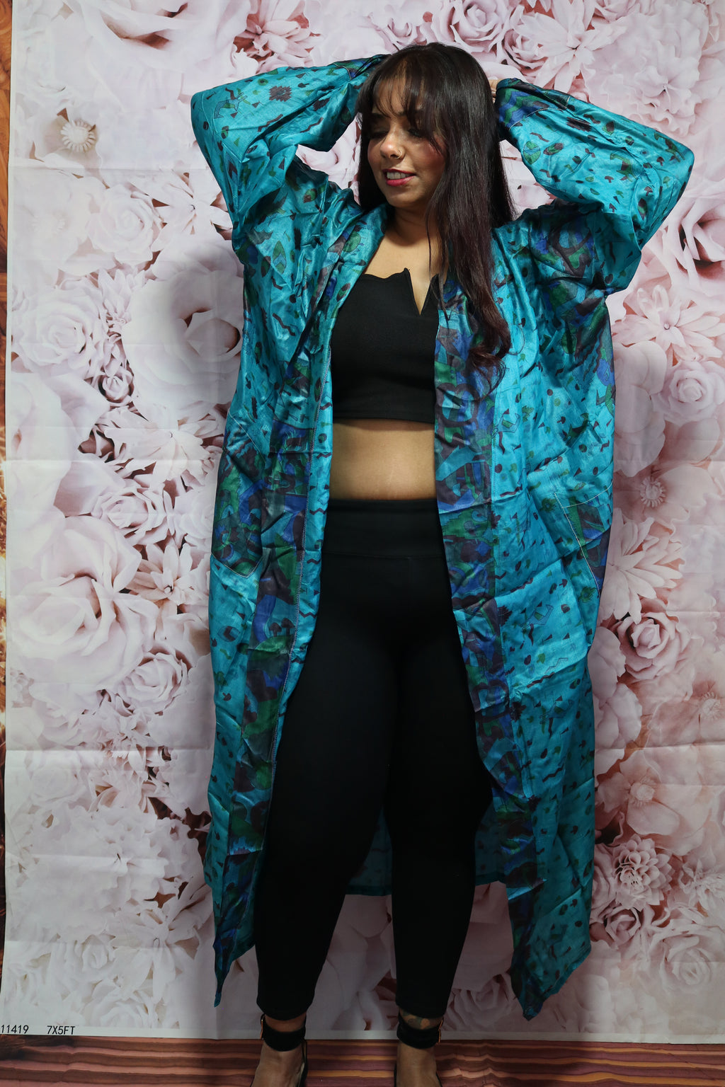 Deep Tide Silk Saree Kimono Robe