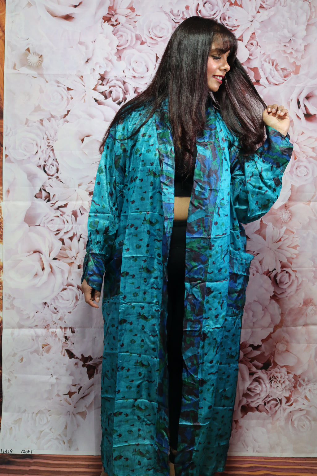 Deep Tide Silk Saree Kimono Robe