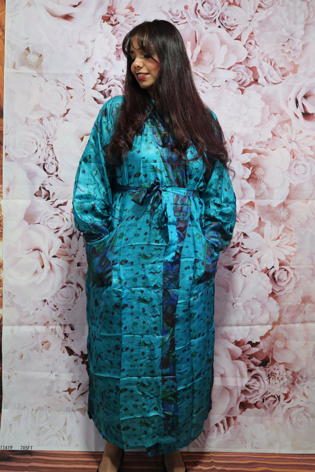 Deep Tide Silk Saree Kimono Robe