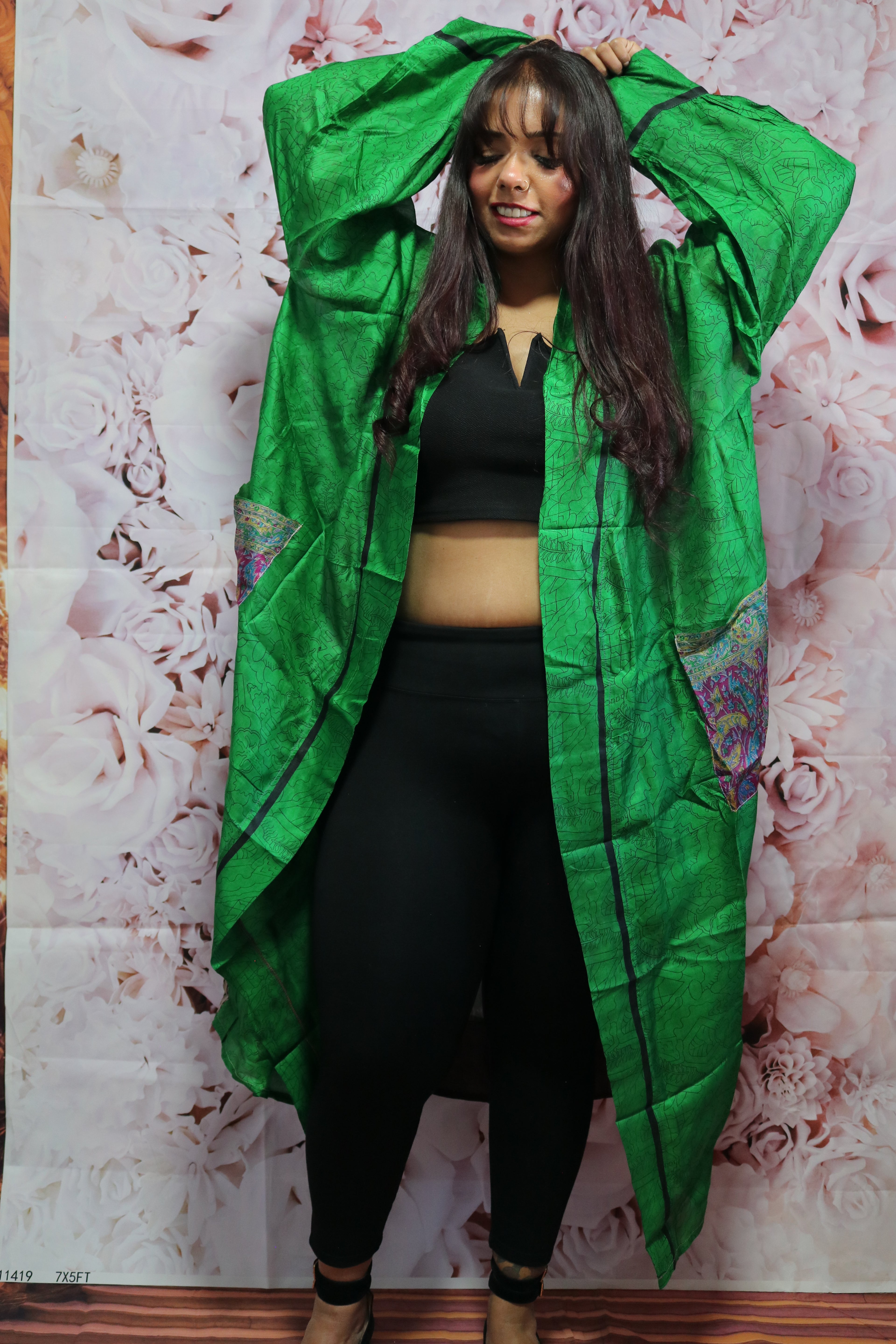 Meadow Whisper Silk Saree Kimono Robe