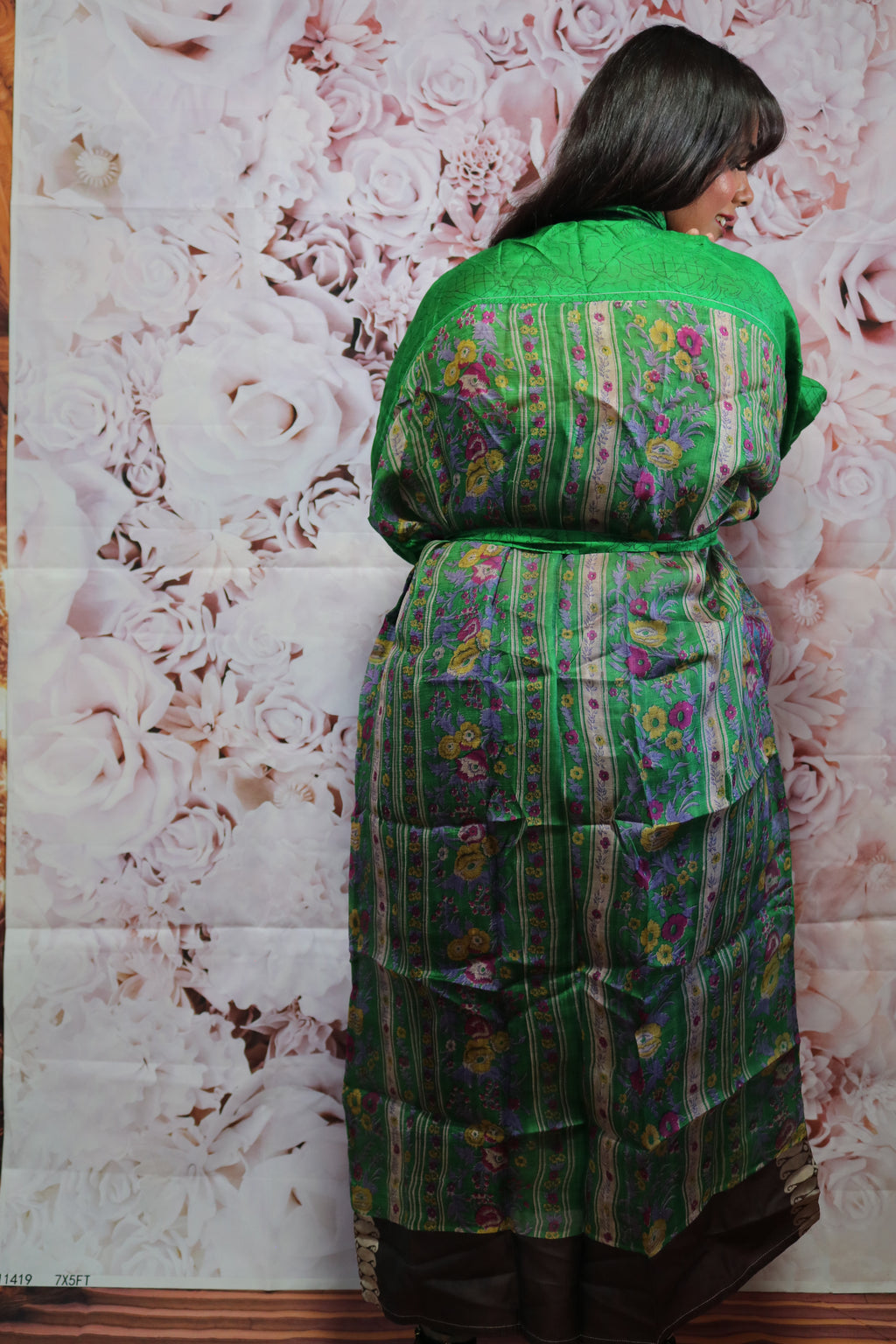 Meadow Whisper Silk Saree Kimono Robe