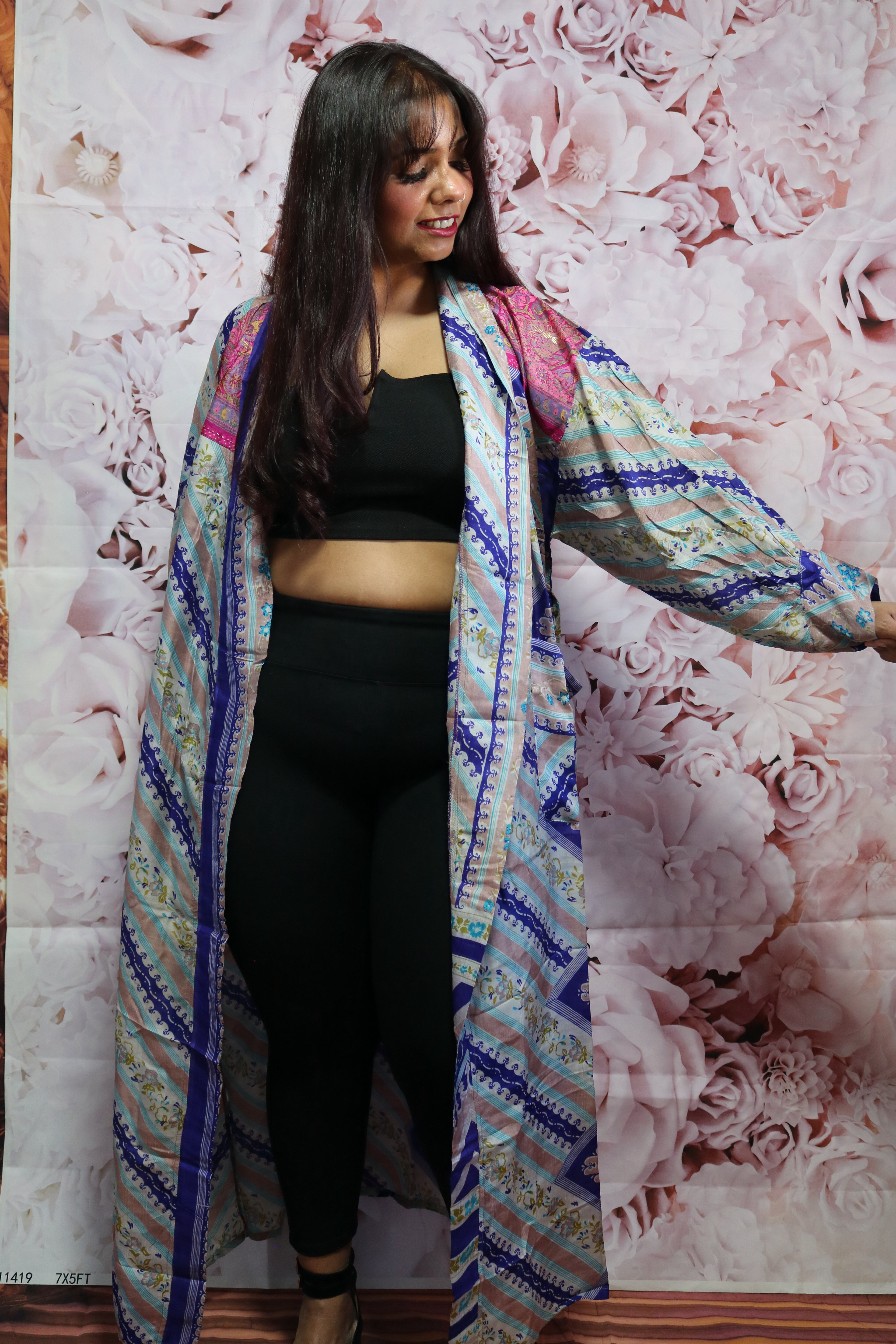 Abstract Harmony Silk Saree Kimono Robe