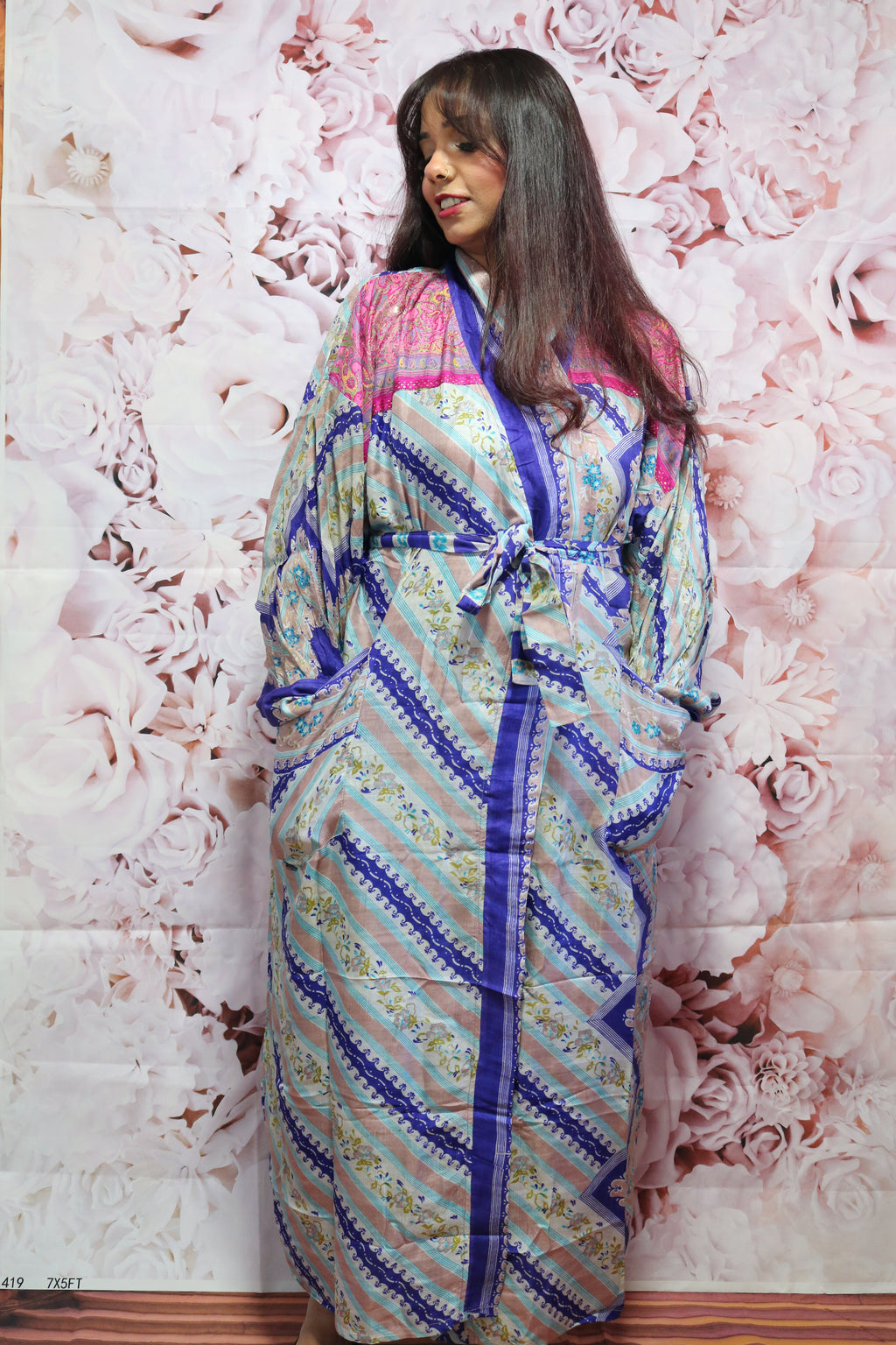 Abstract Harmony Silk Saree Kimono Robe