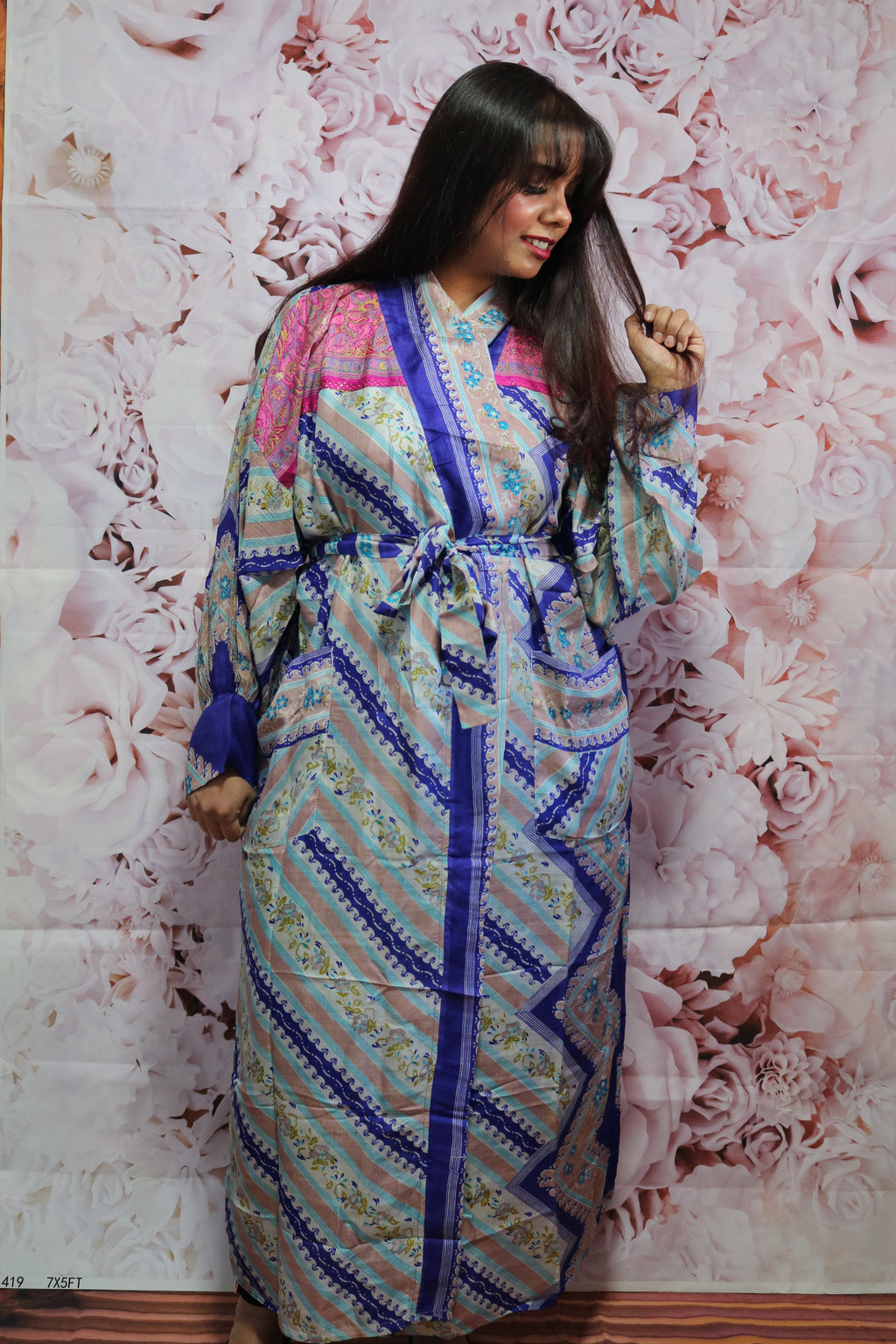Abstract Harmony Silk Saree Kimono Robe