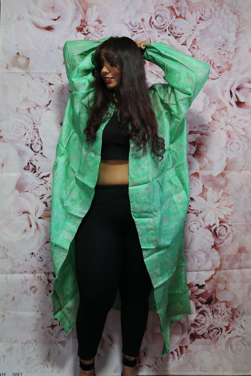 Minty Business Silk Saree Kimono Robe