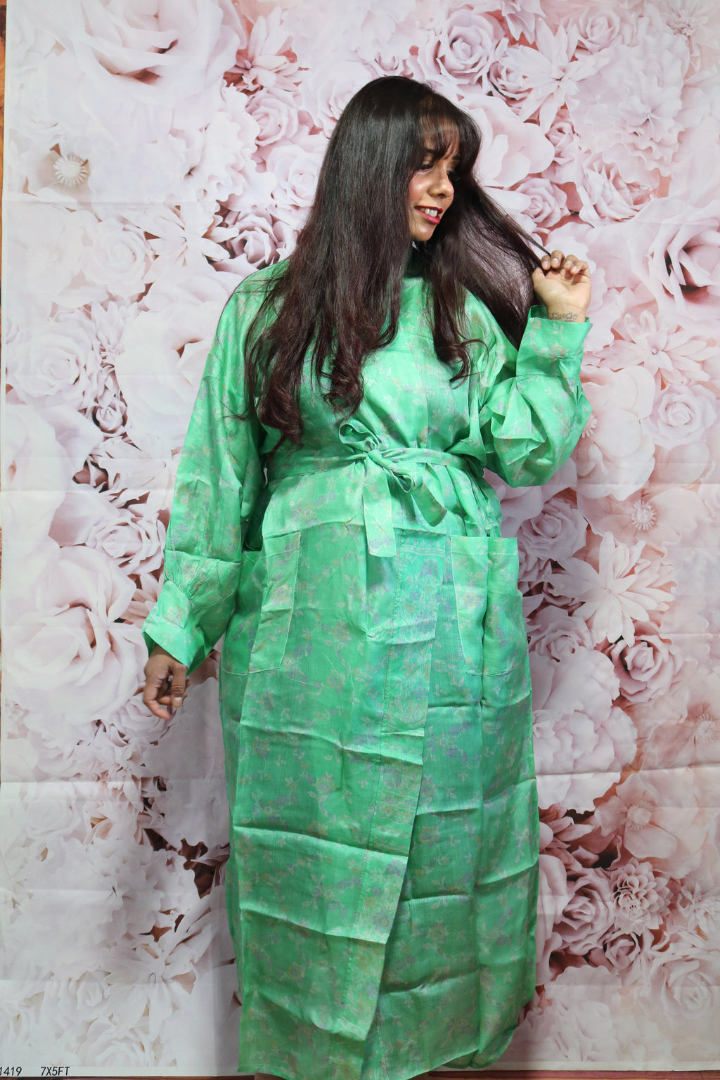 Minty Business Silk Saree Kimono Robe