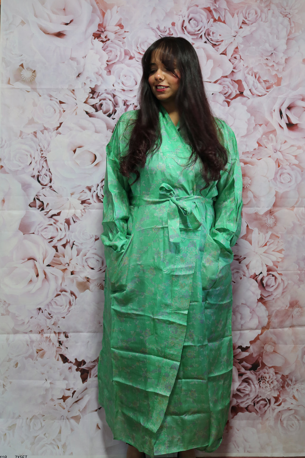 Minty Business Silk Saree Kimono Robe