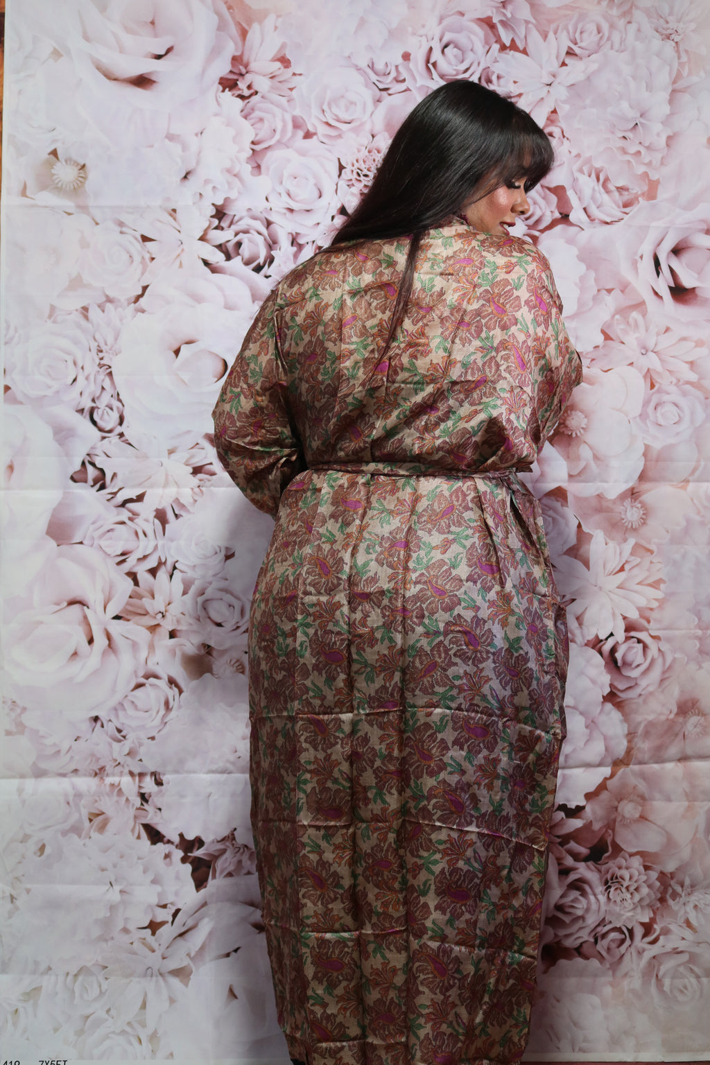 Earthy Bloom Silk Saree Kimono Robe