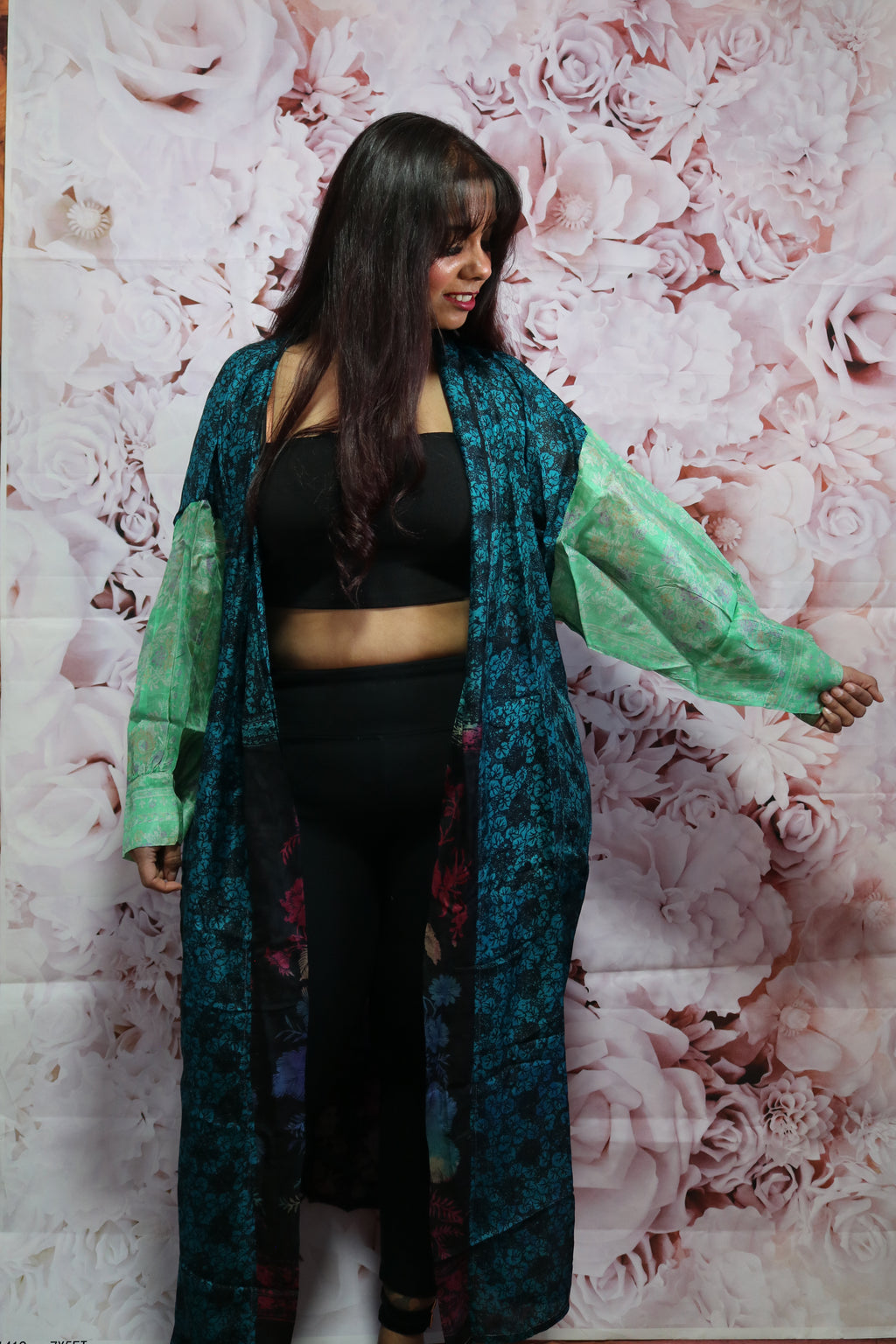 Cosmic Drift Silk Saree Kimono Robe