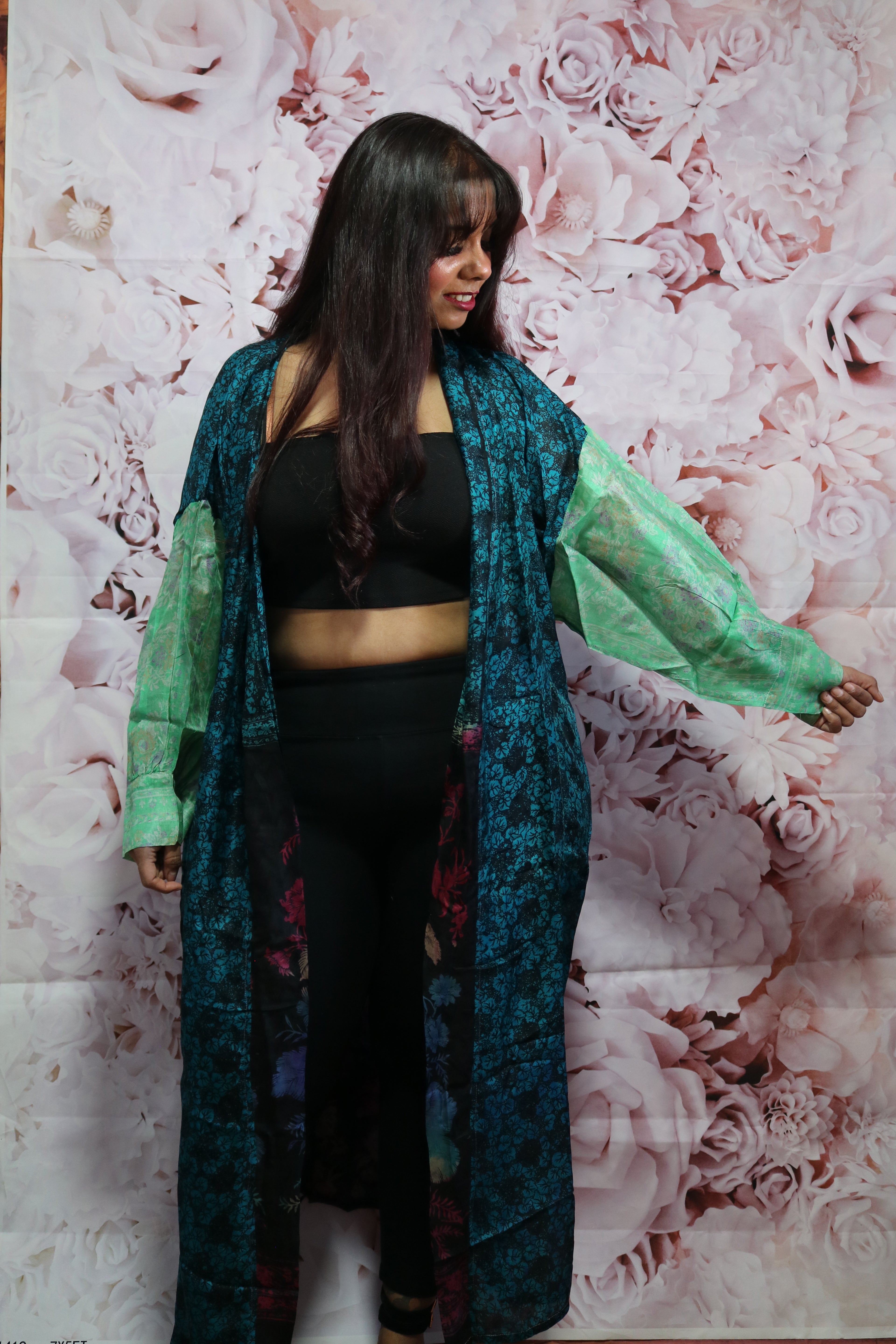 Cosmic Drift Silk Saree Kimono Robe