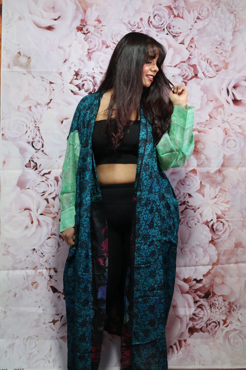 Cosmic Drift Silk Saree Kimono Robe