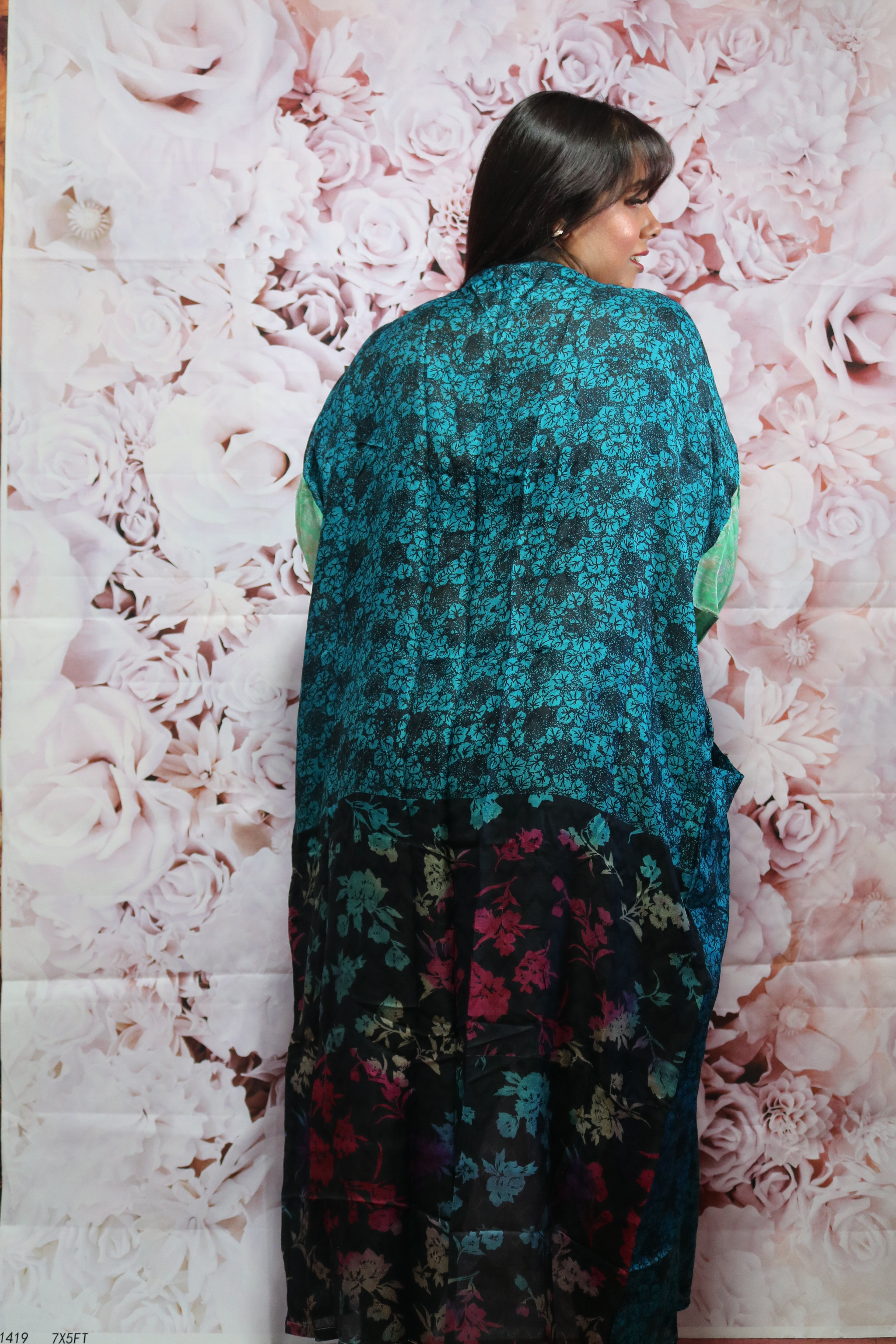 Cosmic Drift Silk Saree Kimono Robe