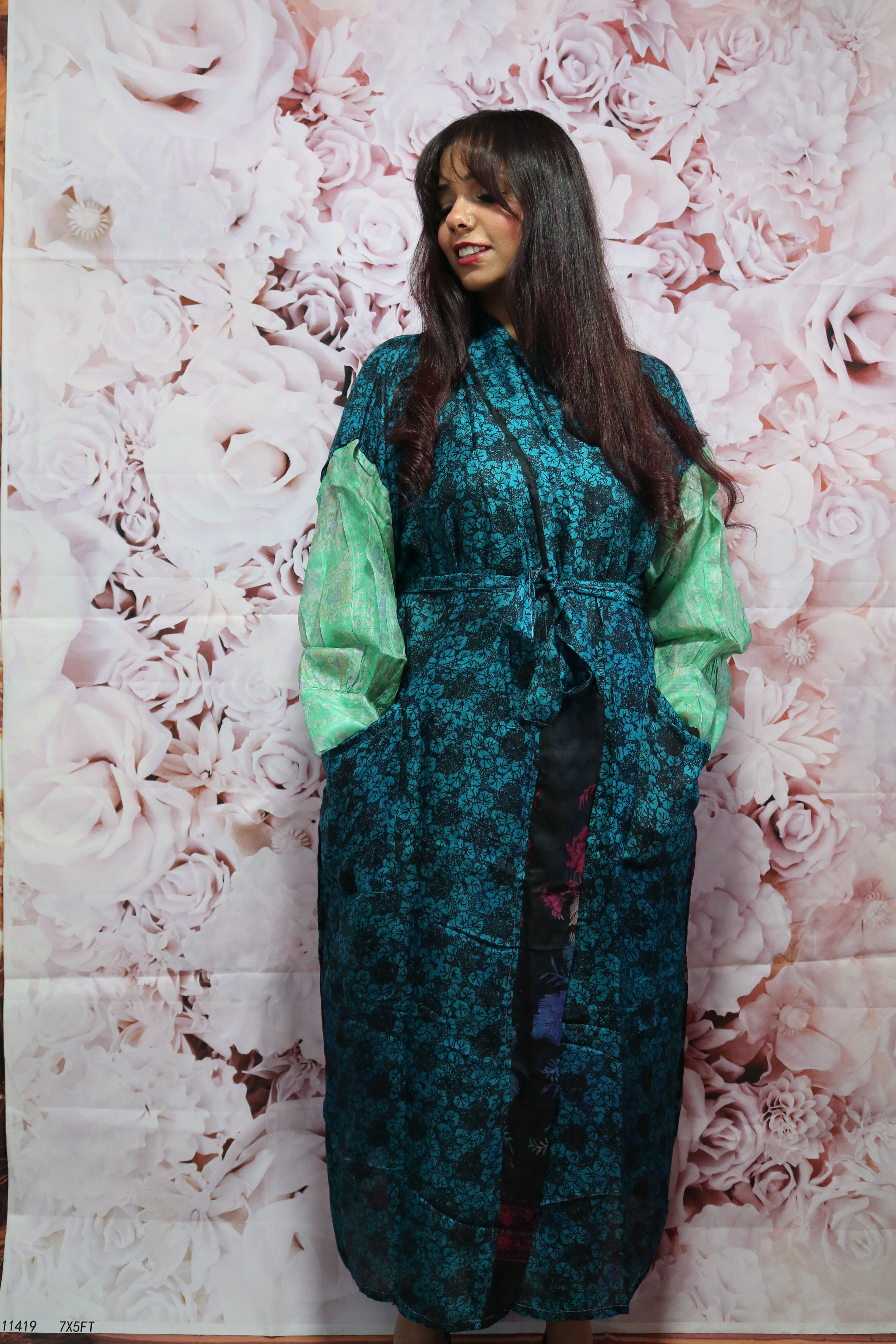 Cosmic Drift Silk Saree Kimono Robe