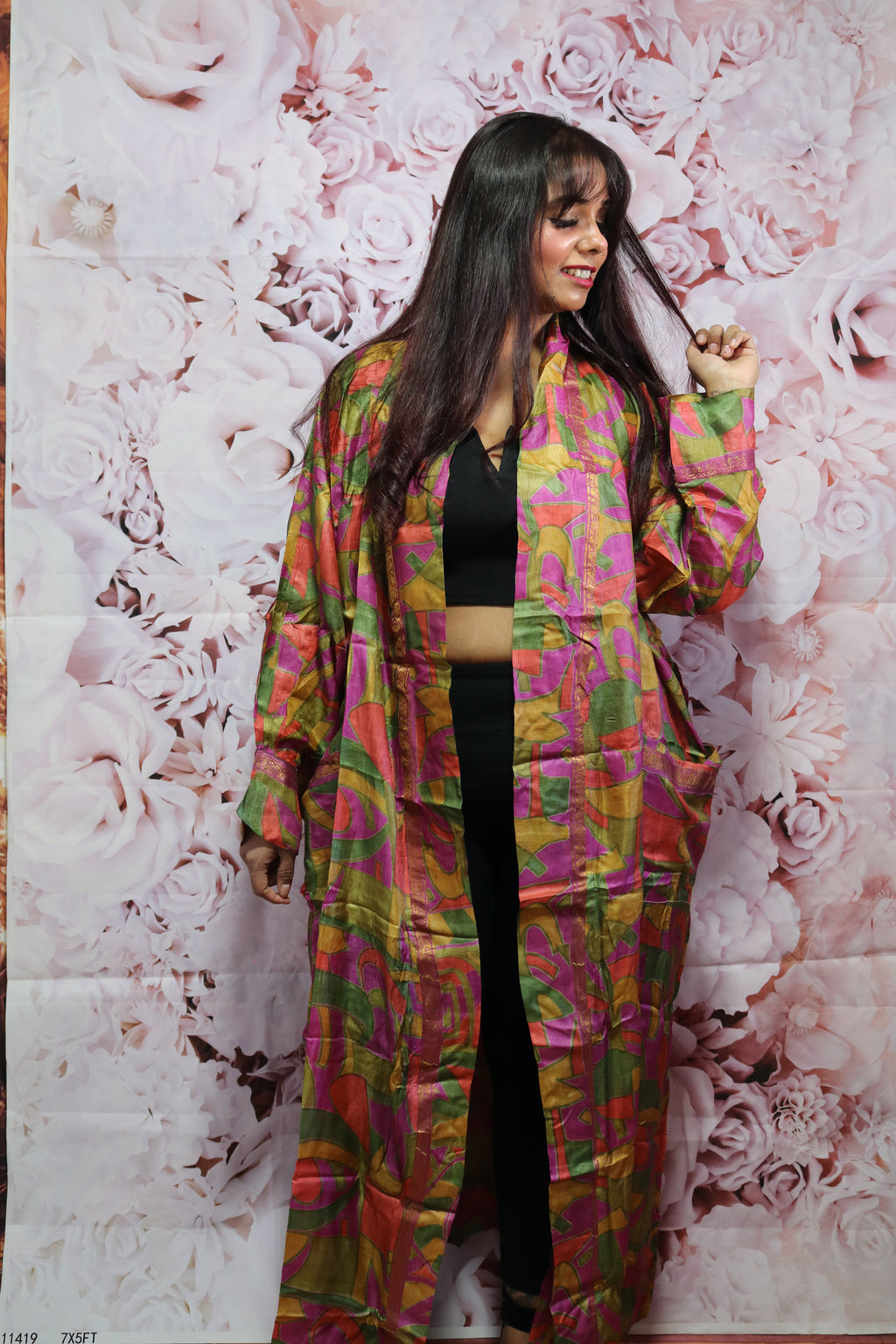 Prism Dance Silk Saree Kimono Robe