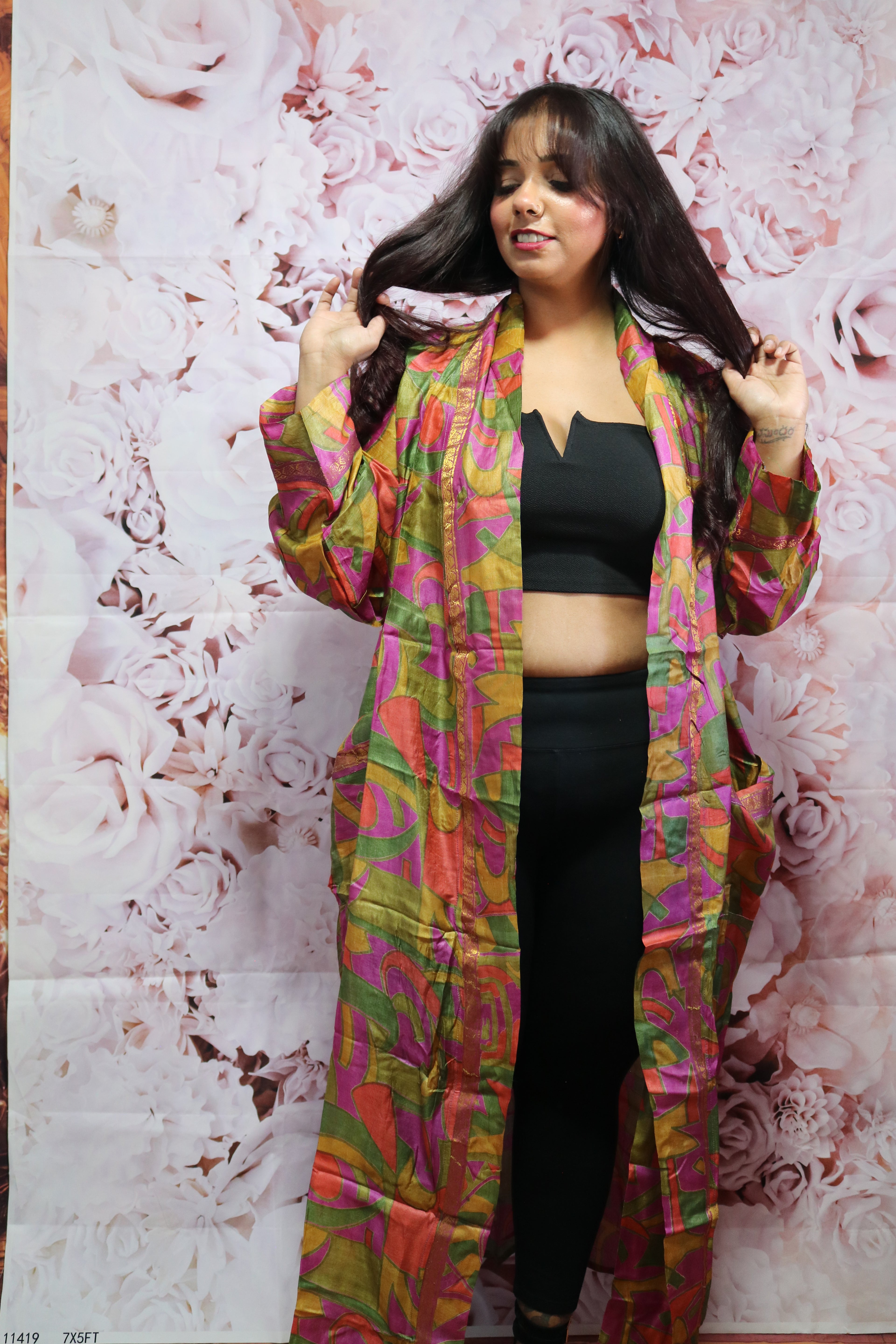 Prism Dance Silk Saree Kimono Robe