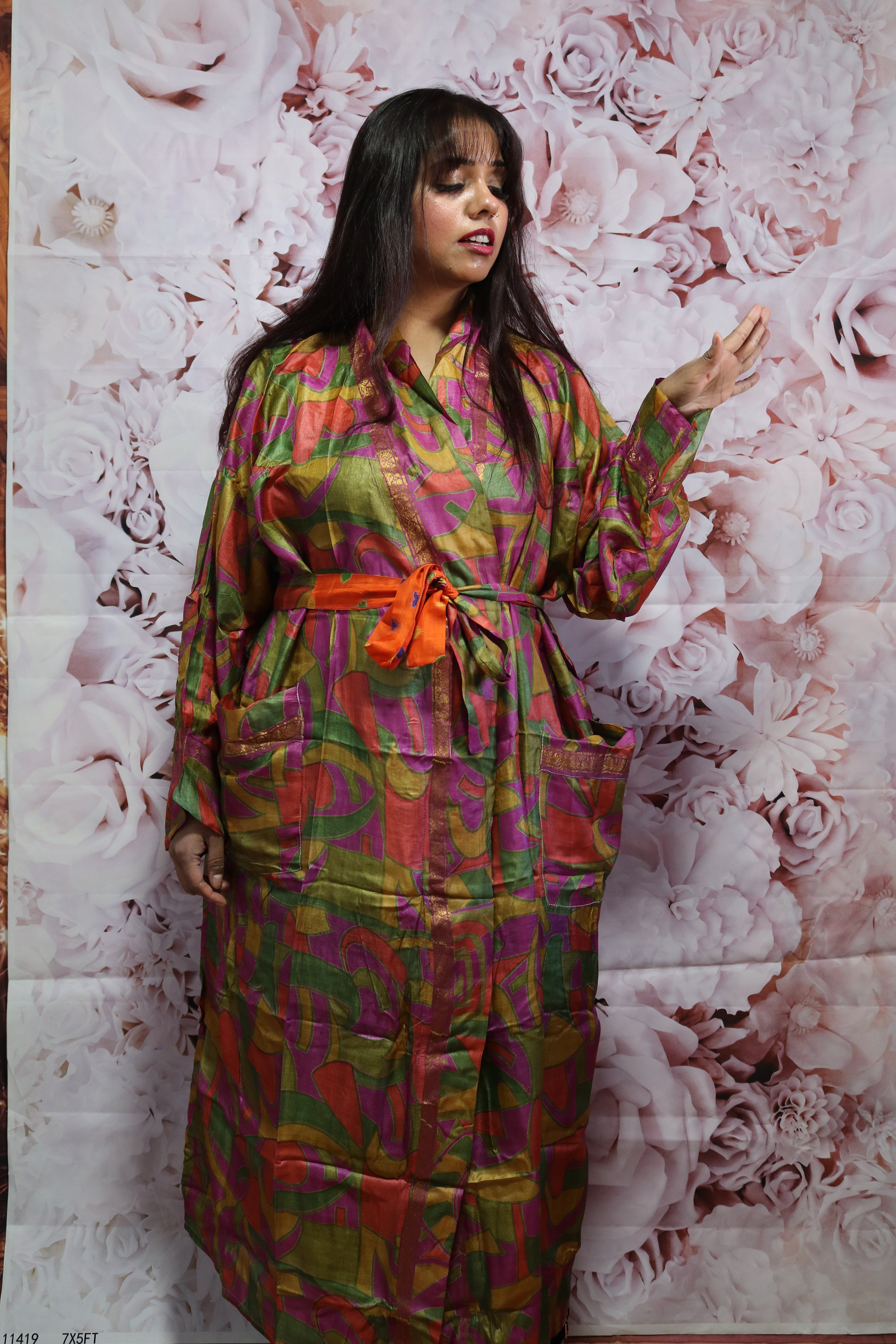 Prism Dance Silk Saree Kimono Robe