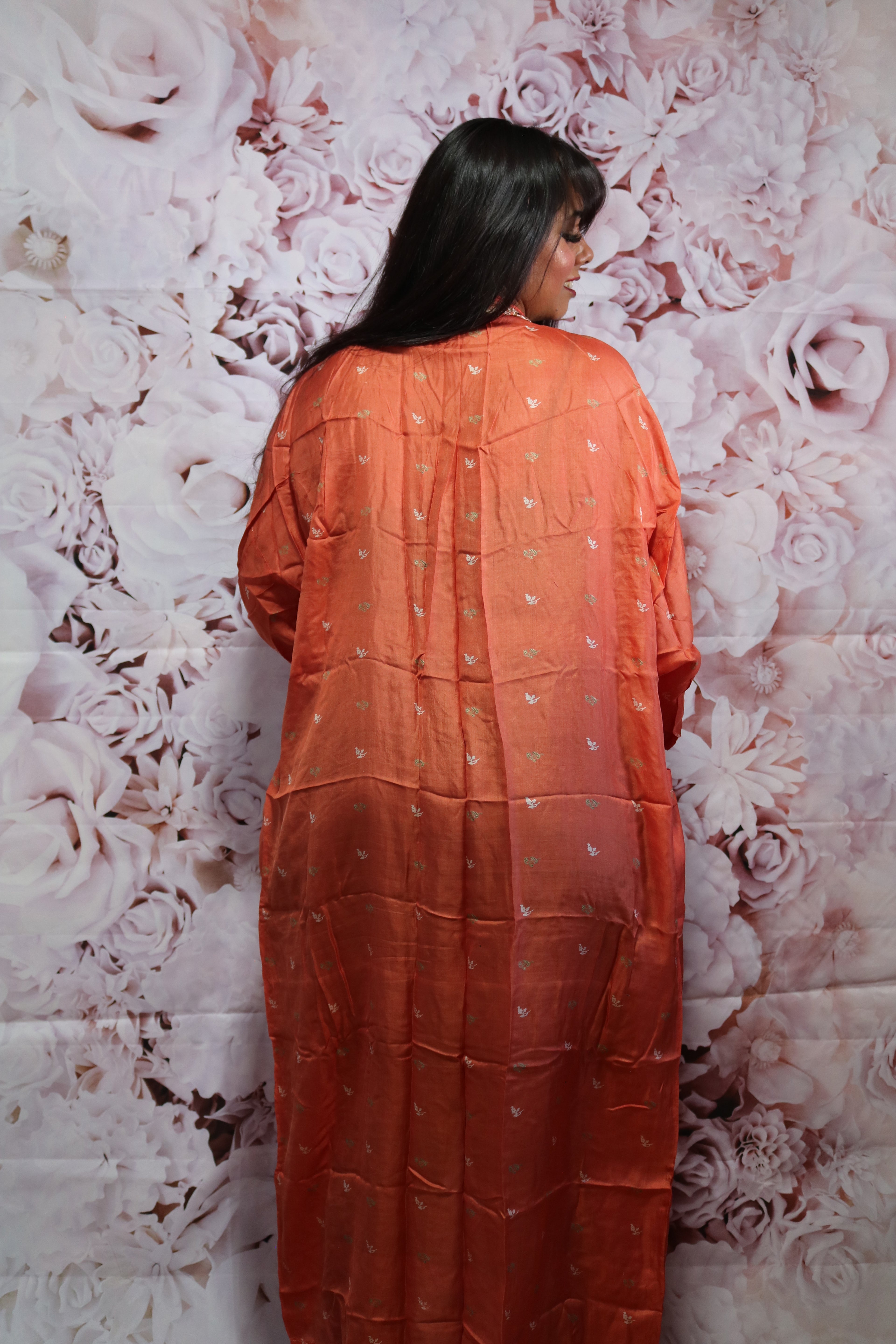 Tangerine Love Silk Saree Kimono Robe