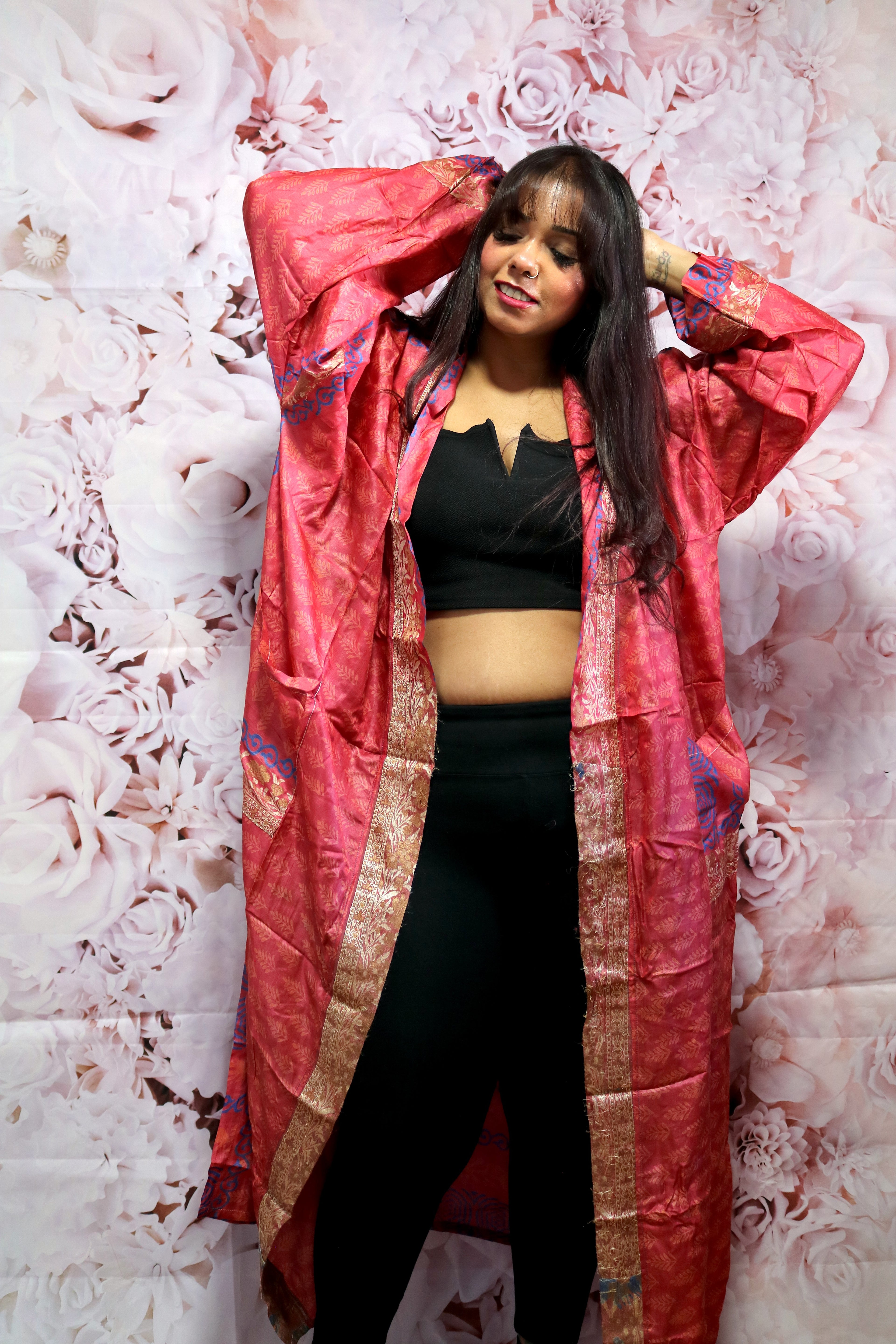 Peachy Love Silk Saree Kimono Robe