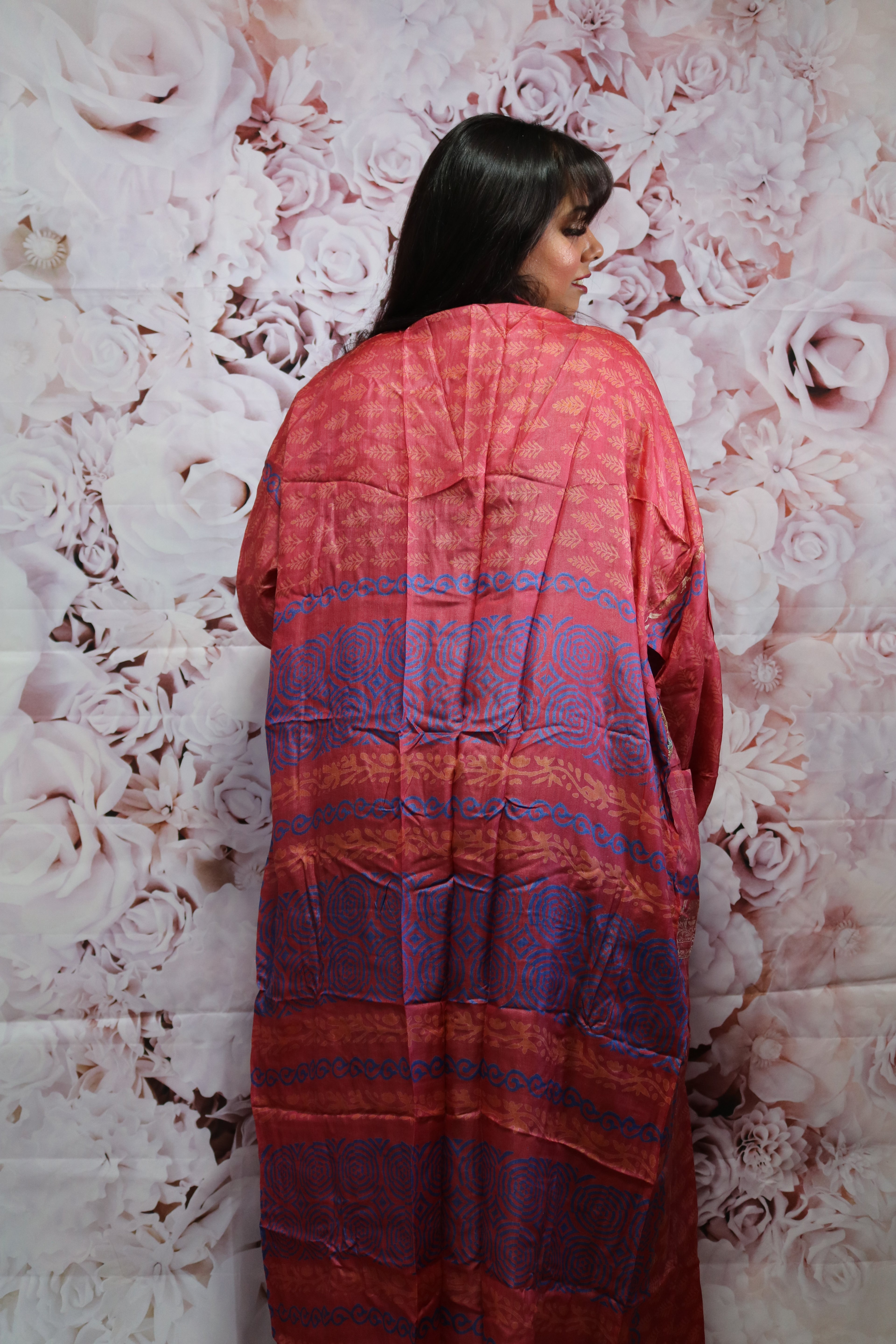 Peachy Love Silk Saree Kimono Robe