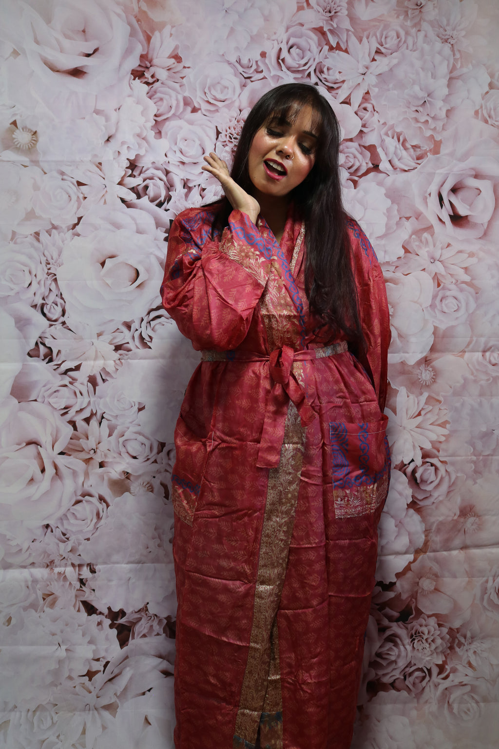 Peachy Love Silk Saree Kimono Robe