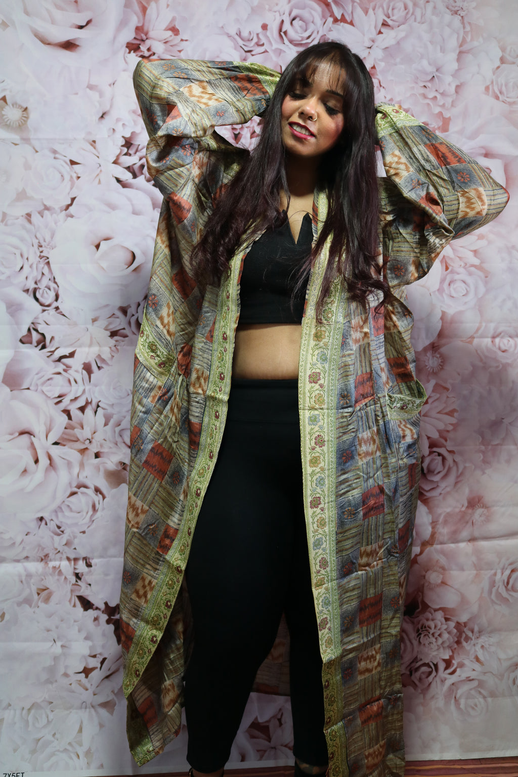 Moonlight Grey Silk Saree Kimono Robe