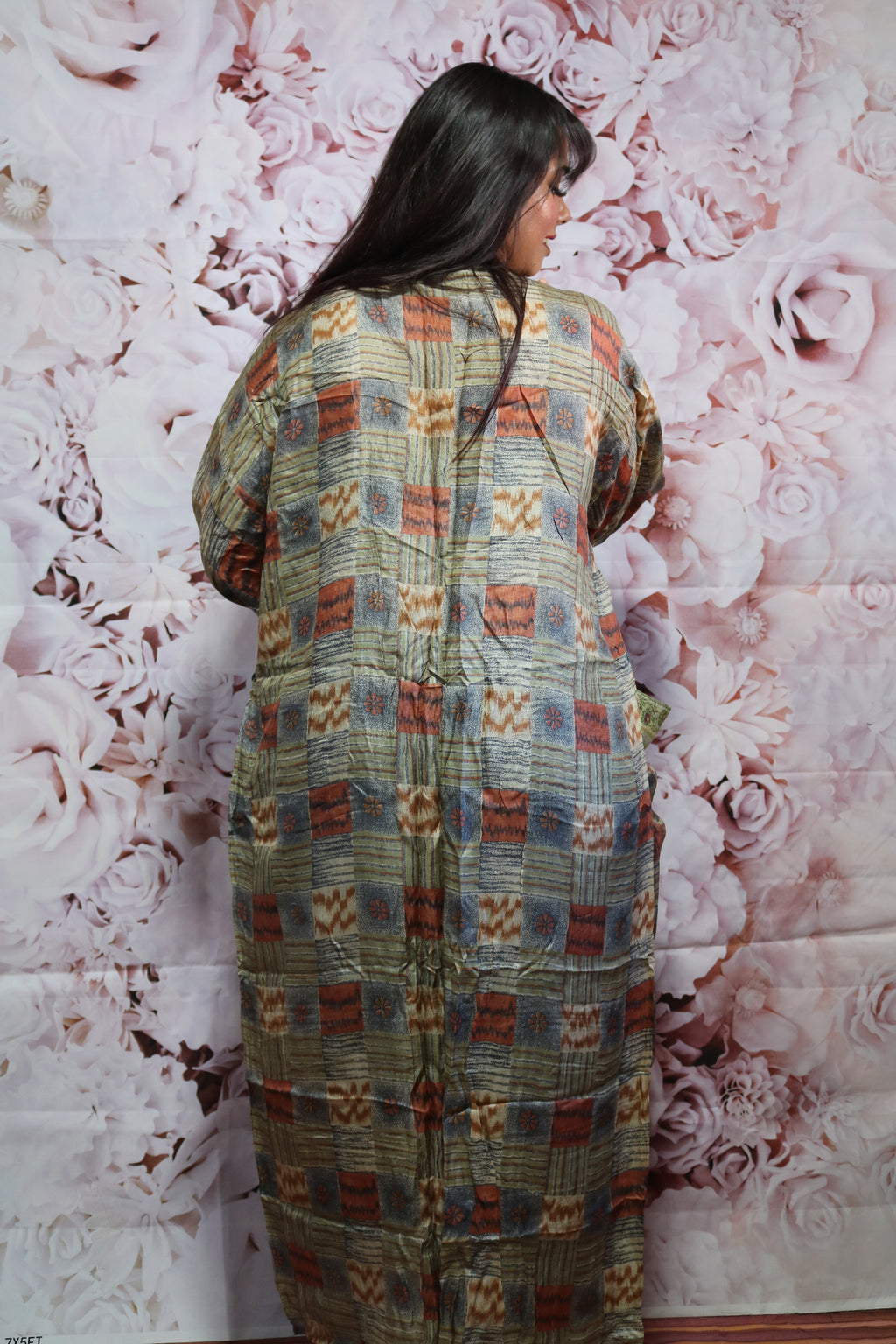 Moonlight Grey Silk Saree Kimono Robe