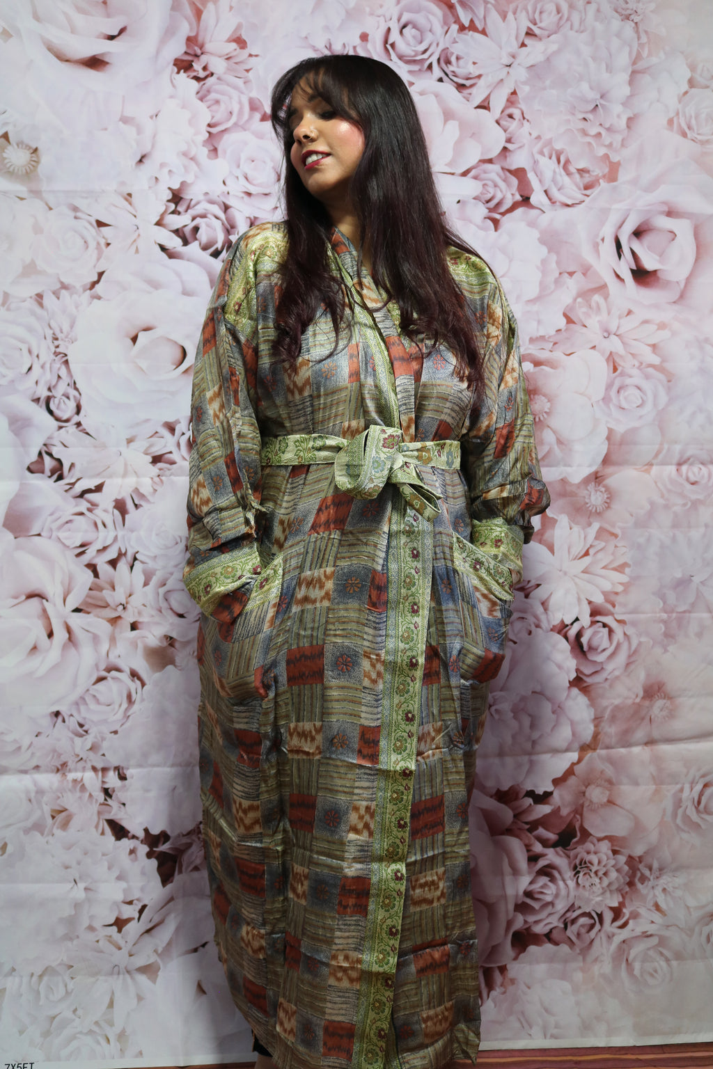 Moonlight Grey Silk Saree Kimono Robe