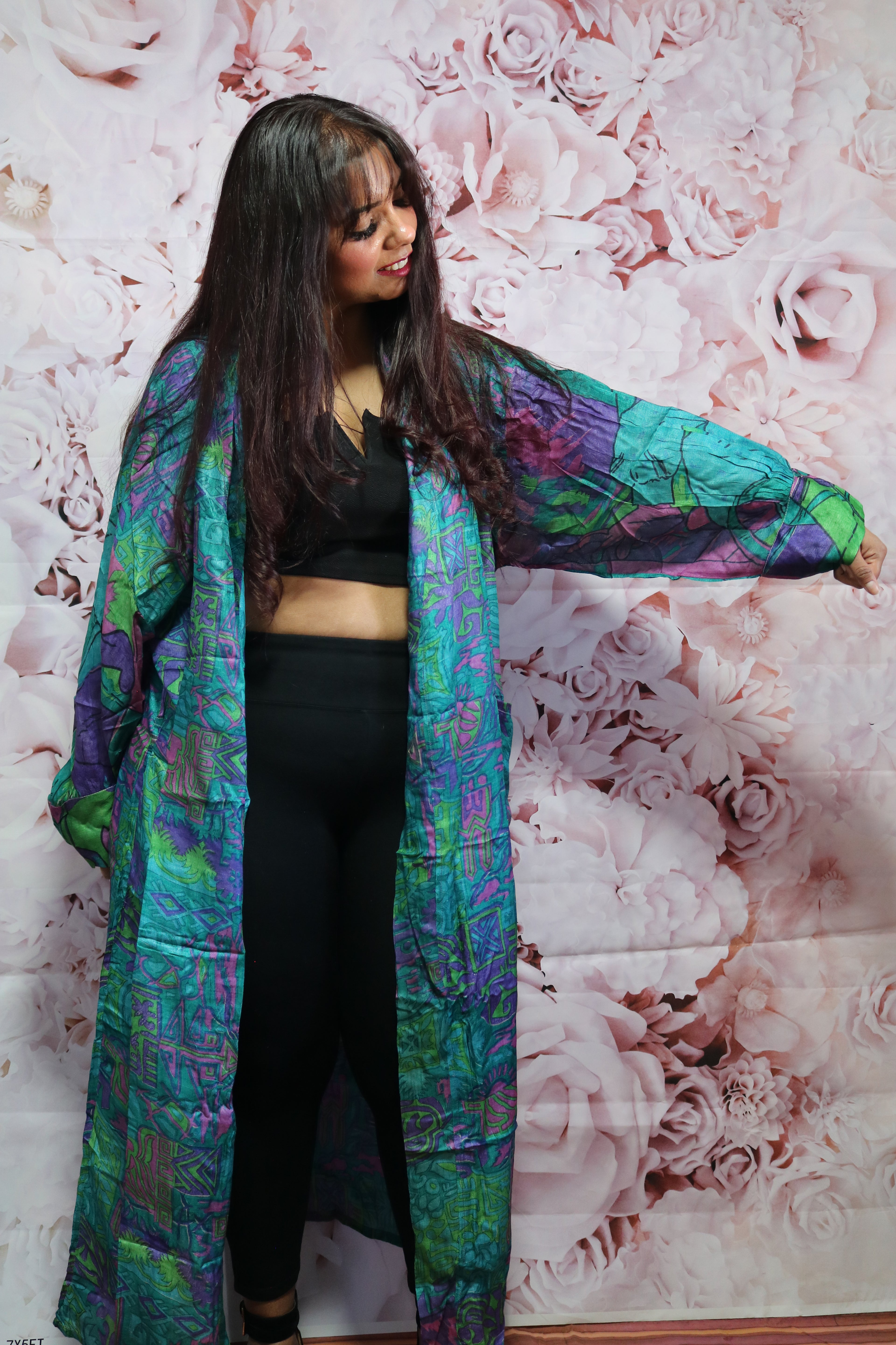 Stained Glass Silk Saree Kimono Robe