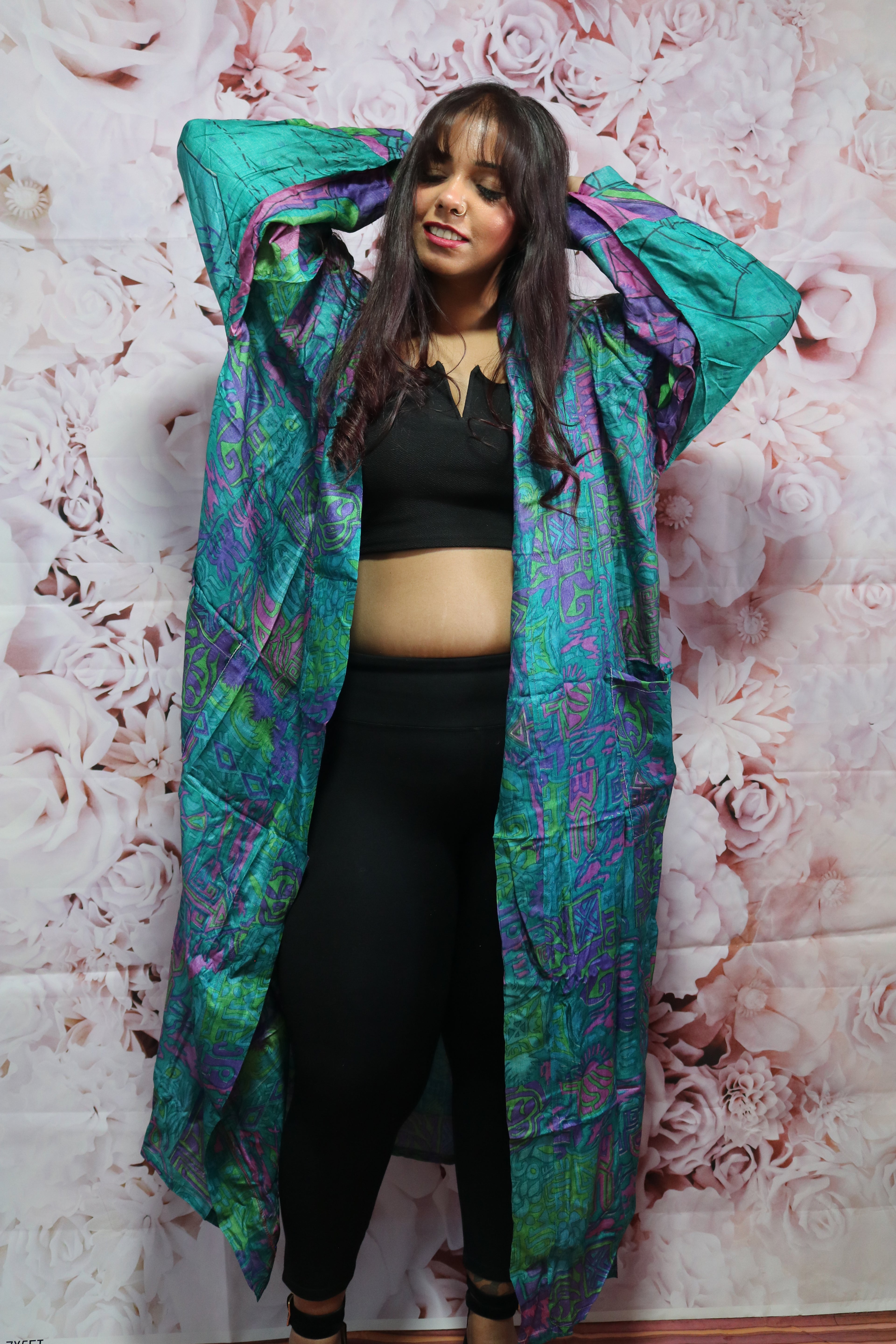 Stained Glass Silk Saree Kimono Robe