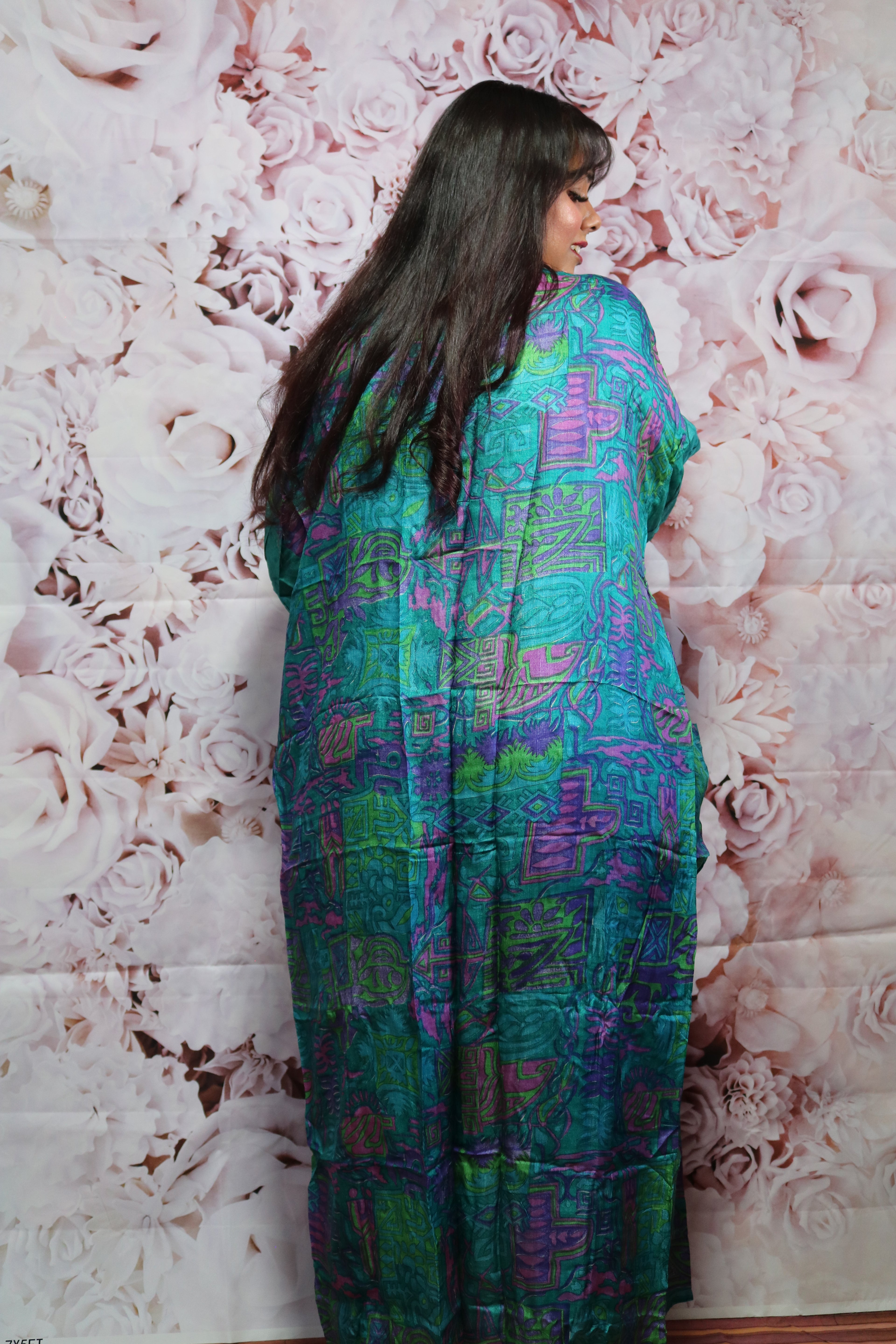 Stained Glass Silk Saree Kimono Robe