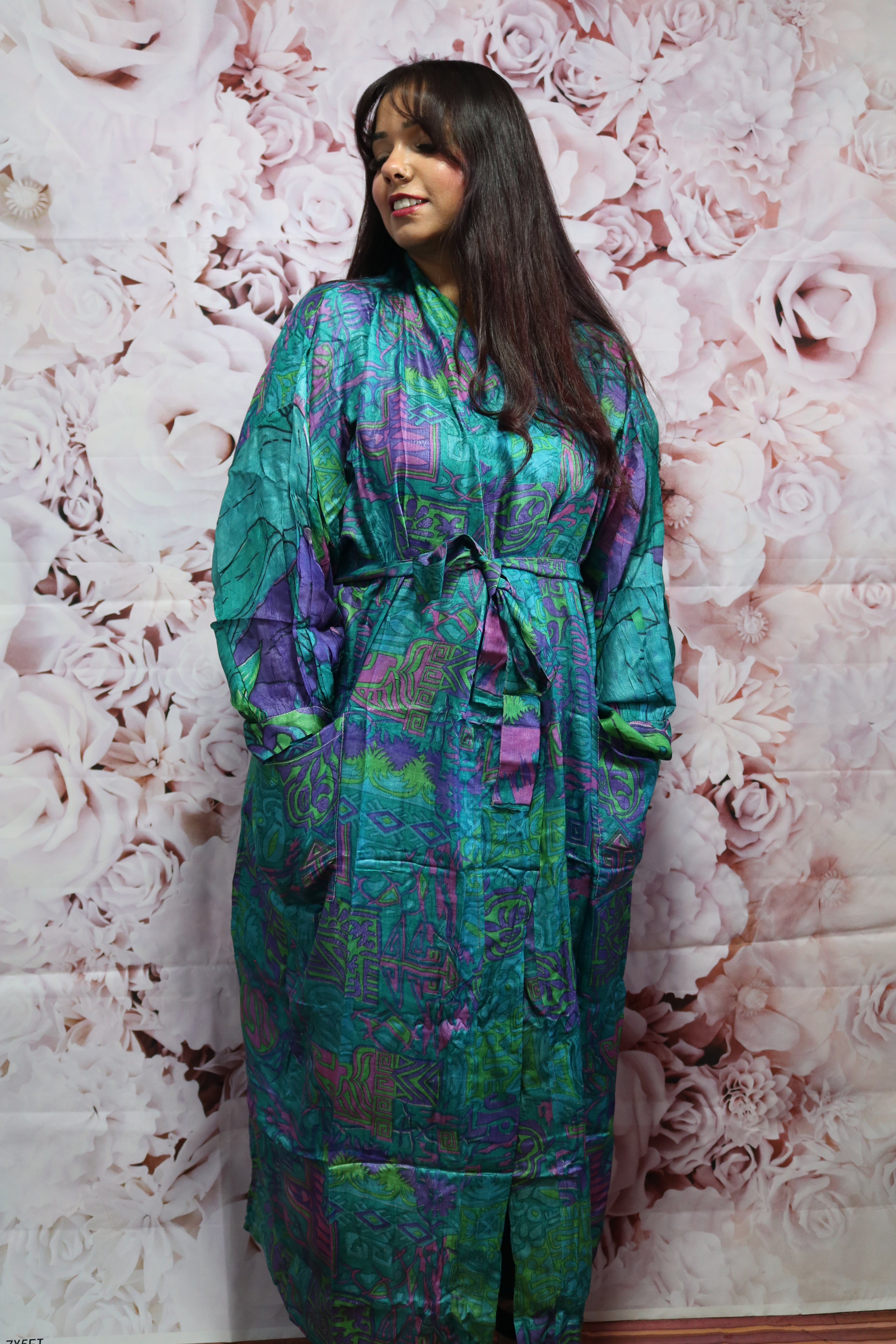 Stained Glass Silk Saree Kimono Robe